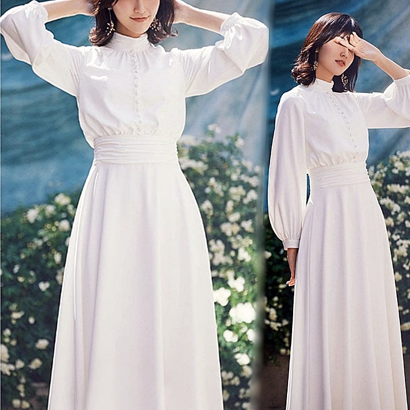 ウェディングドレス シンプル 軽系 ロングドレス レディース 白い