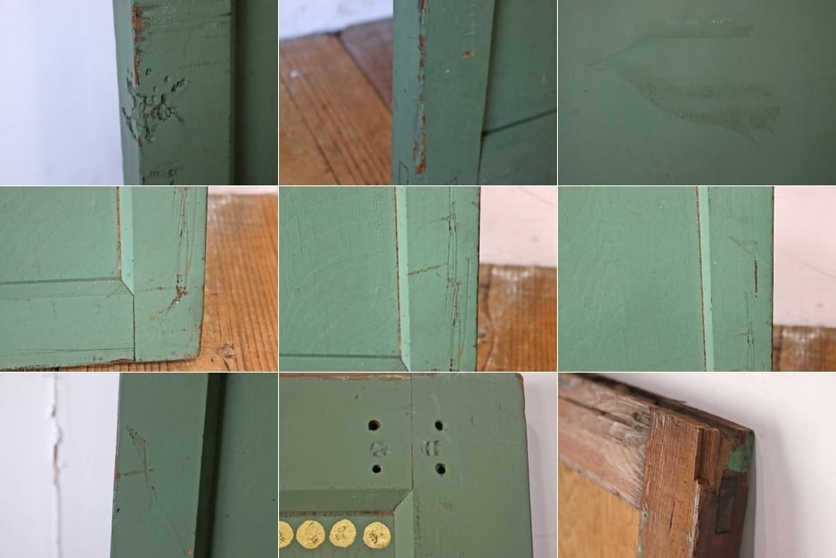 レトロ 建具 扉 引き戸 ドア ペイント 緑 グリーン 花柄 木製