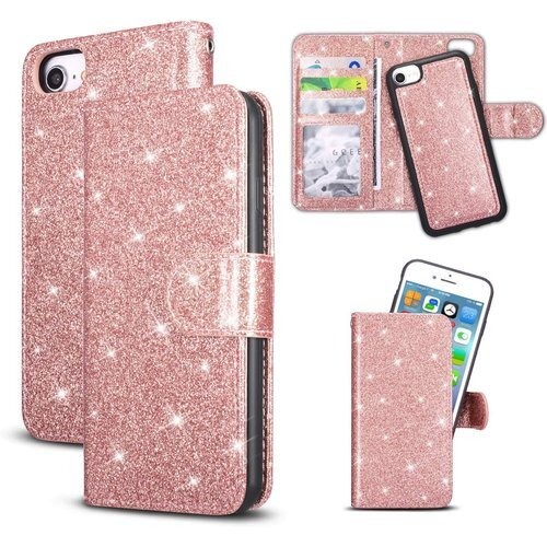 QLTYPRI iPhone 6 6S 手帳型 分離式 ケース 取り外し マグネット PUレザー TPU シンプル カード収納 カバー ストラップ付き Suica 改札 - ローズゴールド 217