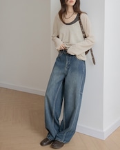 Uneck layered long sleeve Shirt set T20052