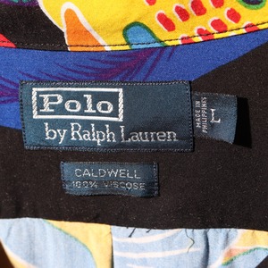 美品 L レーヨン Caldwell ポロラルフローレン 半袖開襟シャツ 熱帯魚 総柄 黒 アロハ ブラック polo ralph lauren サカナ