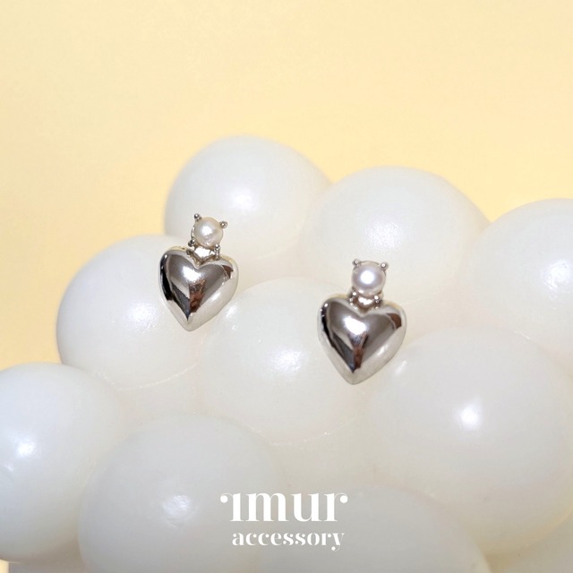 メタルハートパール ピアス/イヤリング シルバー〈 P-549 〉