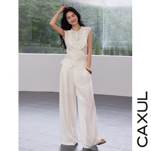 Lace Panel Top＆Wide Pants set up