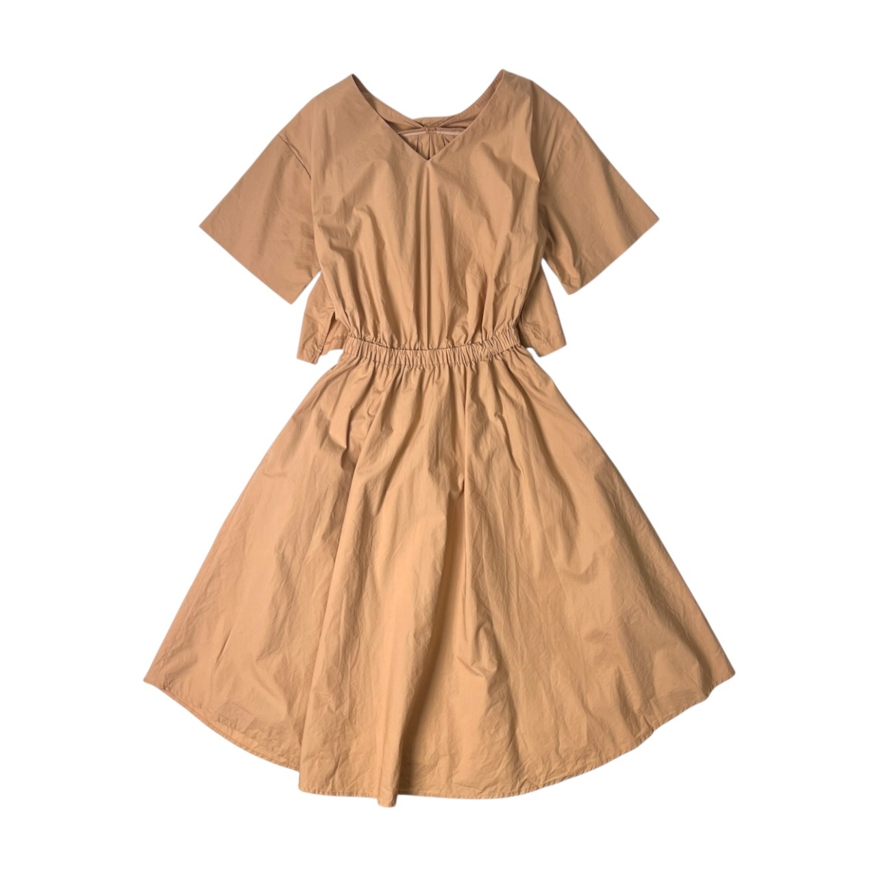 nano universe garde-robe ナノユニバース バックオープン Vネック 半袖フレアワンピース 36/ベージュ