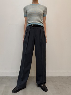 CU13-19 USED COMPACT BORDER KNIT -MOSS GREEN-
