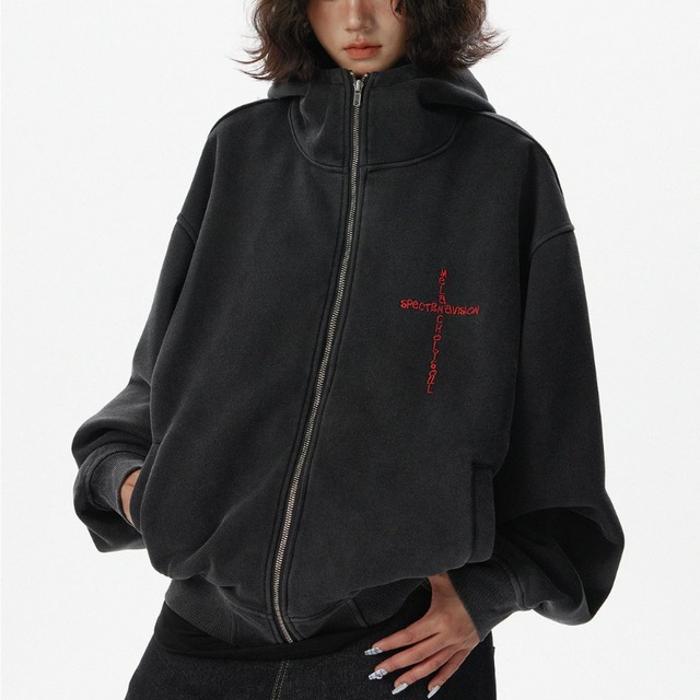 devil horn zip-up hoodie　デビルホーンジップパーカー　J2169