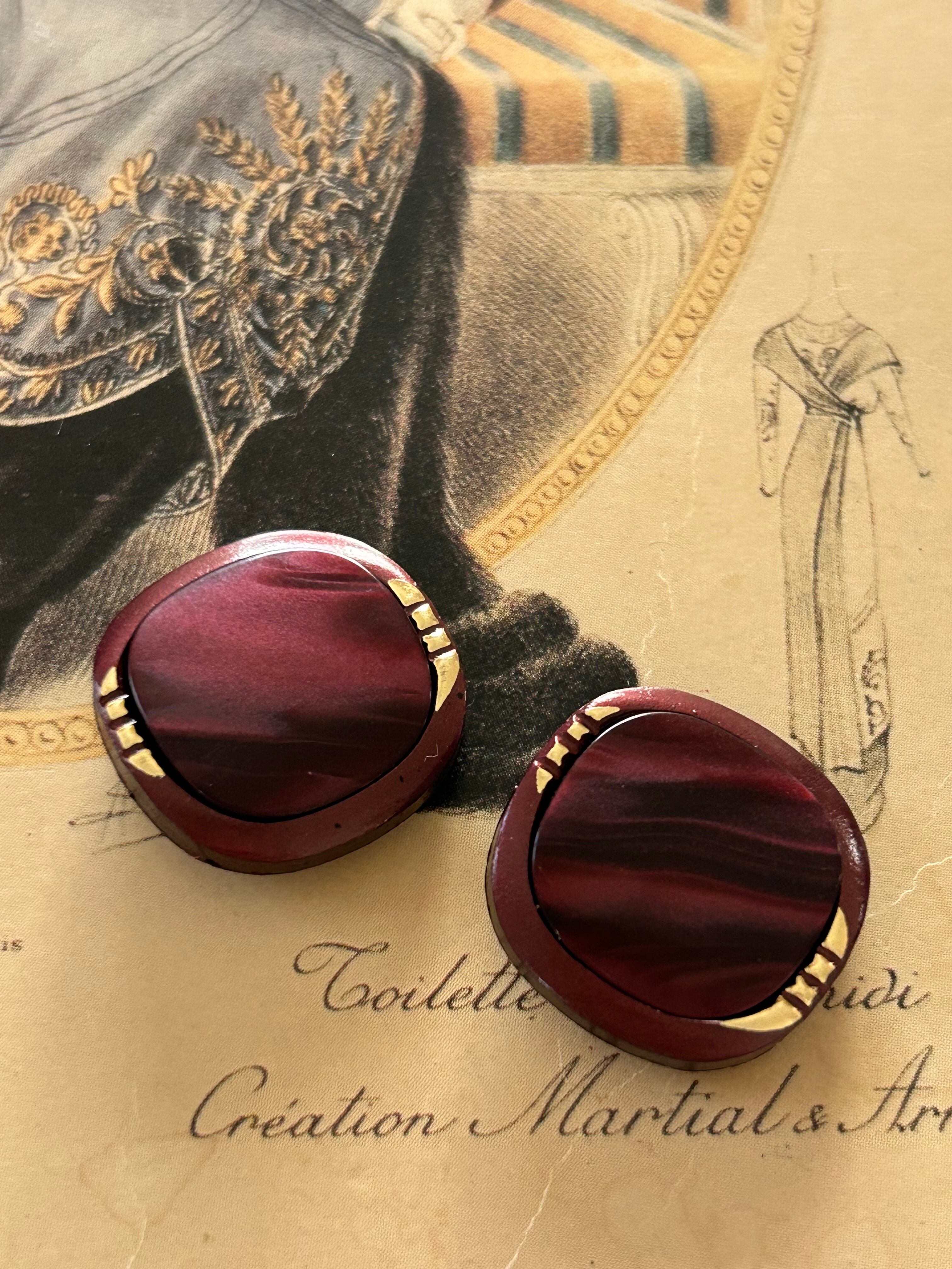 Japanese Vintage ヴィンテージボタン スクウェア ボルドー カボション 21mm レトロボタン アクセサリーパーツ 装飾材 カルトナージュ