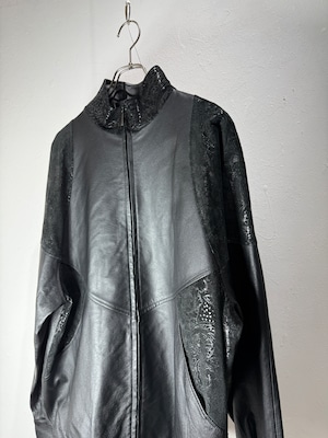 Design Leather Switching Zip Jacket