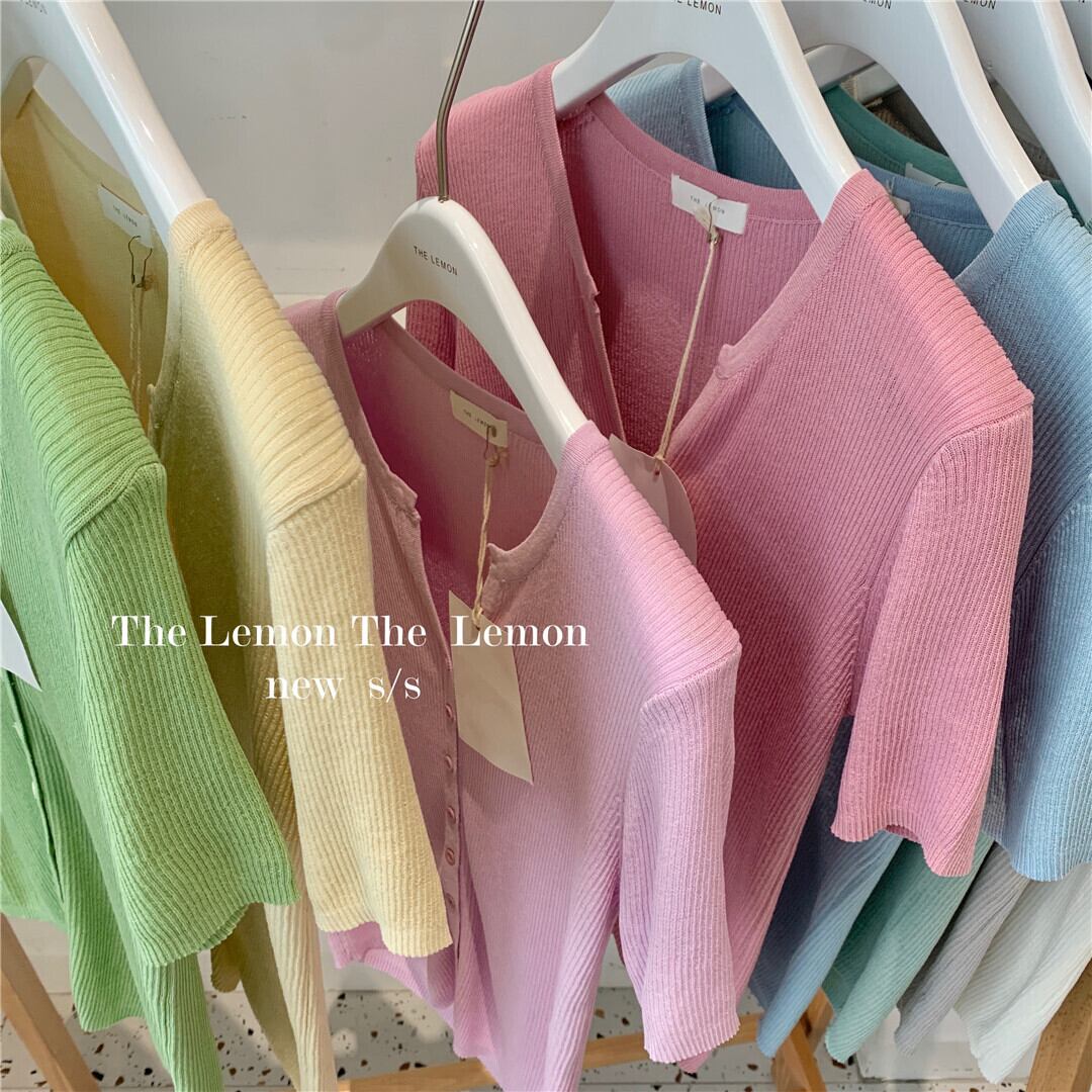 カーディガン半袖スリーブTシャツ サマー薄手ニットトップス ショート ハーフスリーブ 夏物 ビッグFスモールZ韓国5397718199