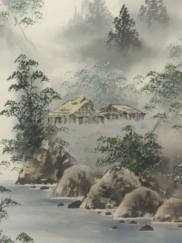 鈴木光甫｜SUZUKI Koho「青緑山水」彩色山水 現代作家中古掛軸 共箱