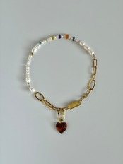 ［select charm］pearl×stone gold necklace［GSN091］