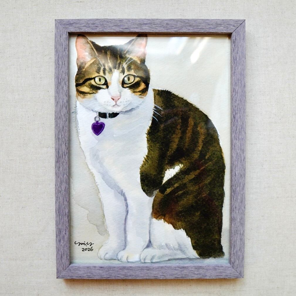 猫の絵 403 水彩画 原画 グレー猫 | Forest cat