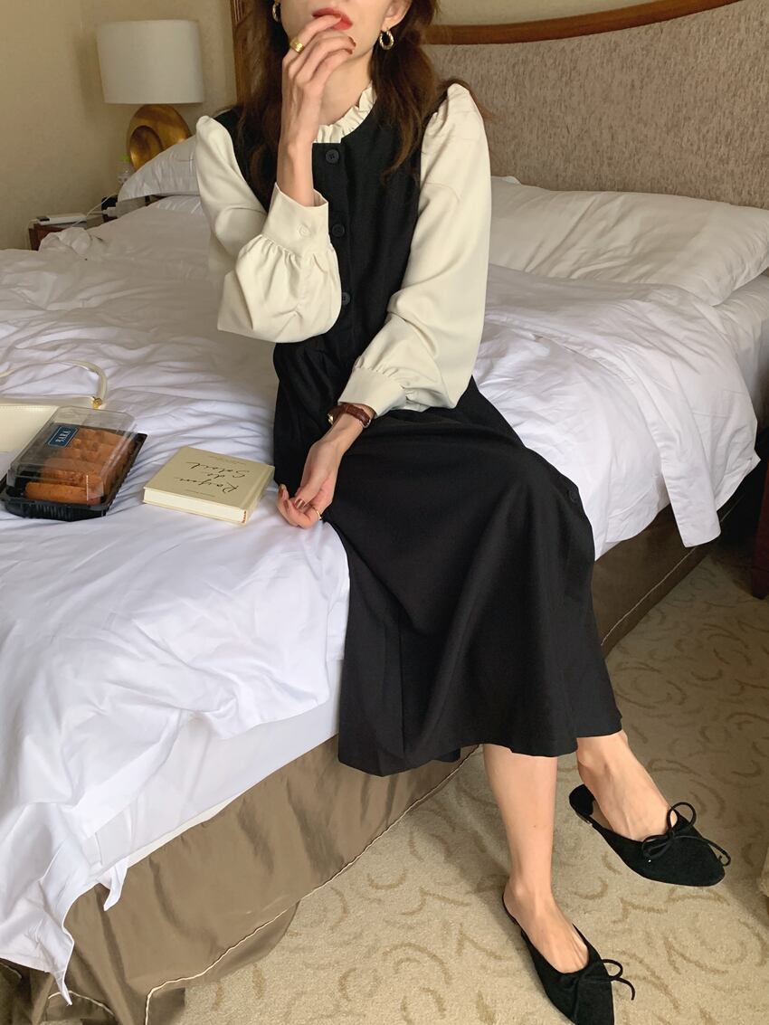 カラードレス オータムスタンダードルーズ薄手スリーブ レトロ 秋物 ビッグFスモールZ韓国16383137839