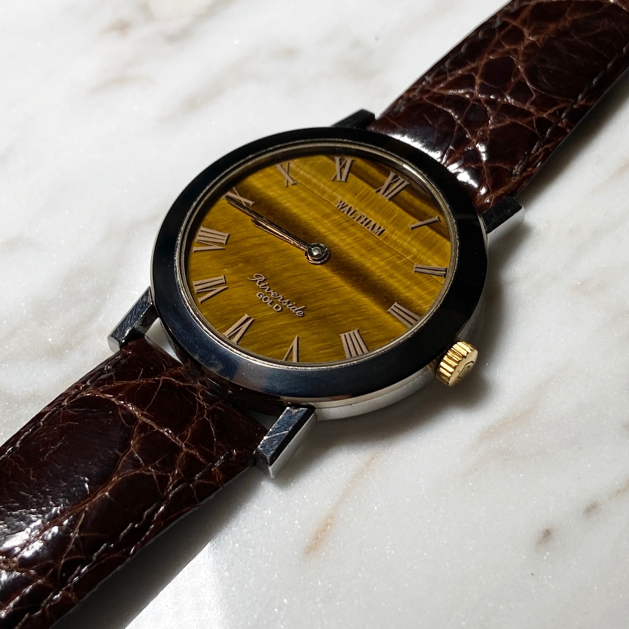WALTHAM manual winding watch set with tiger eye