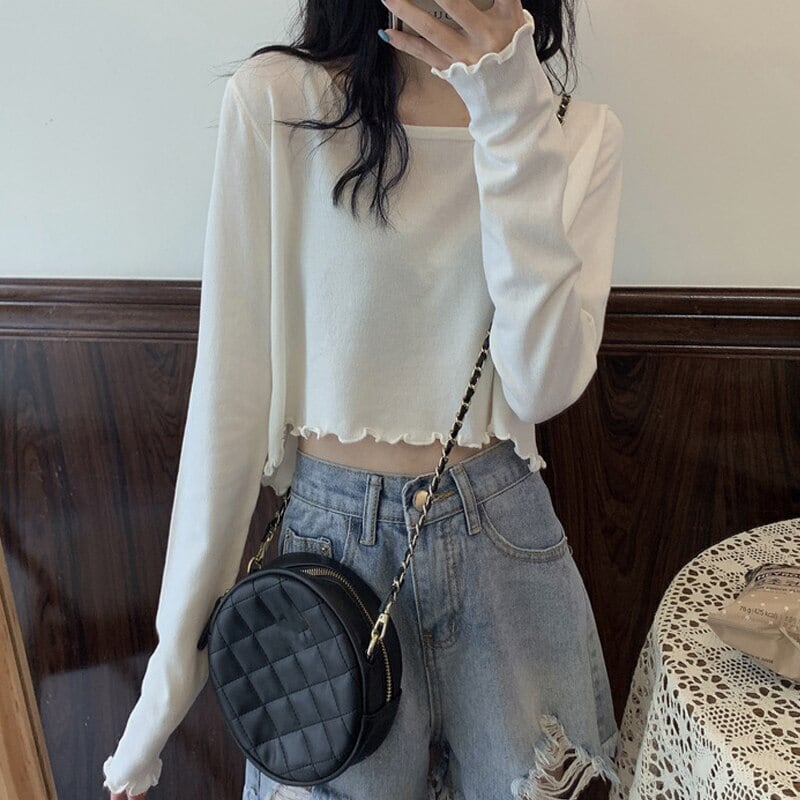 クロップトップ 韓国 hillda ドット スクエア クロップトップ トップス