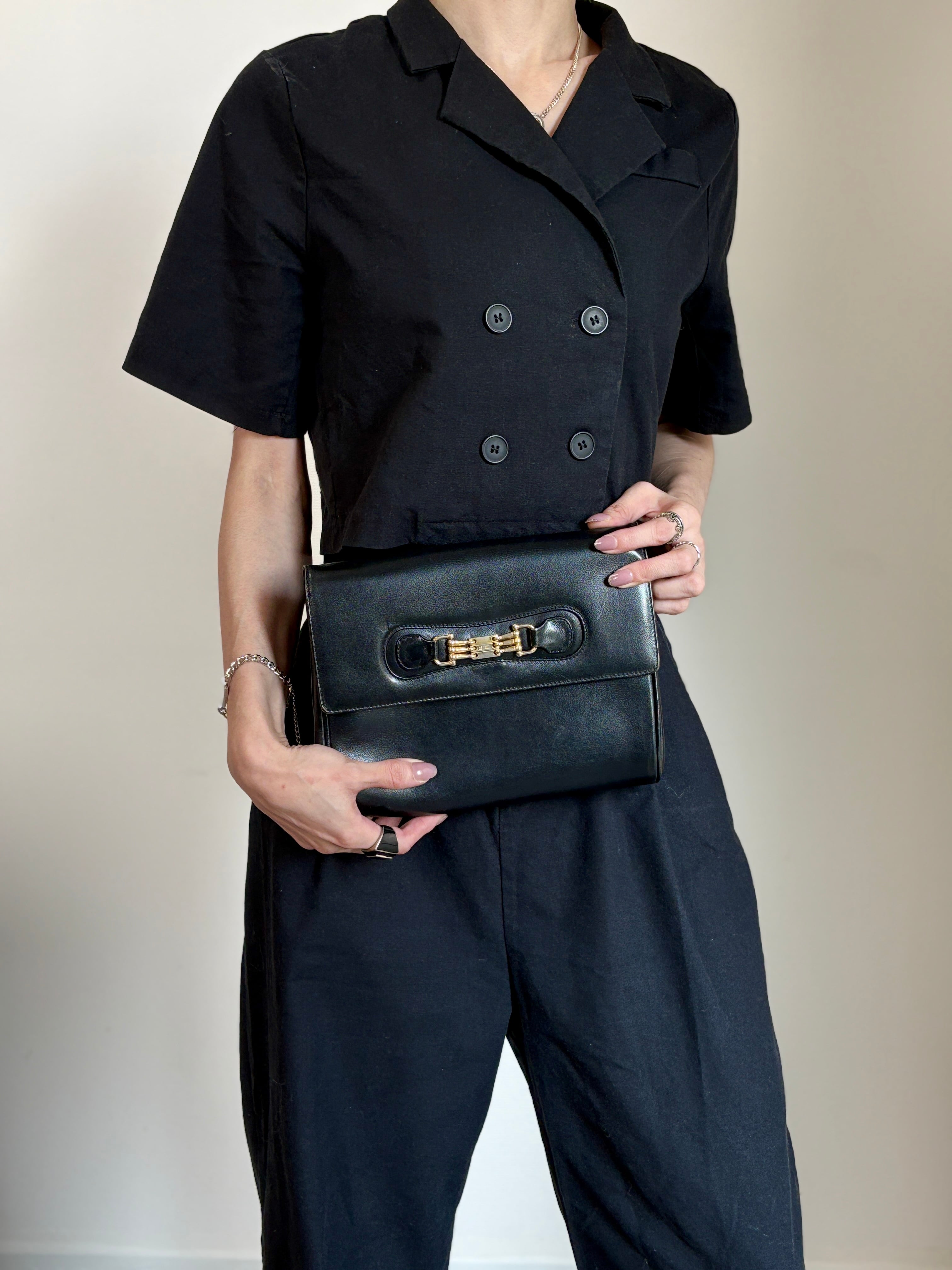 CELINE セリーヌ ショルダーバッグ ブラック ホースビット ブラゾンチェーン レザー vintage ヴィンテージ オールド zstzja