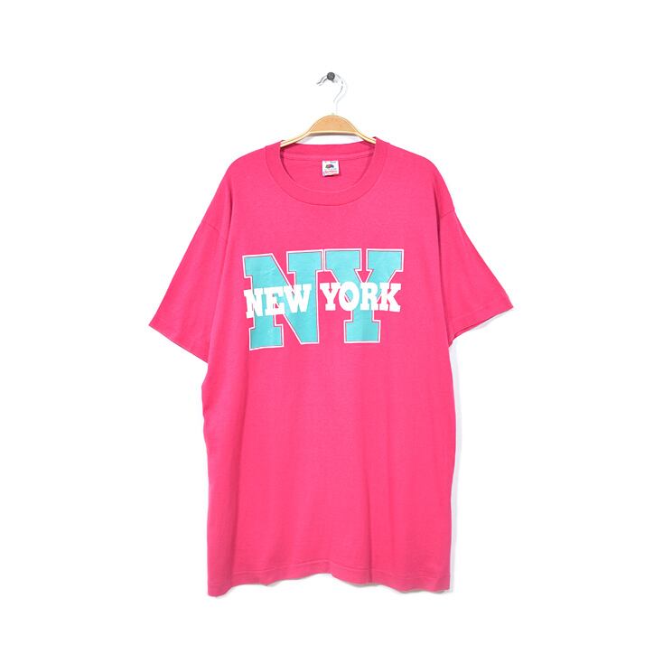 90S フルーツオブザルーム ニューヨーク NY ロゴ ヴィンテージ Tシャツ メンズXL シングルステッチ オーバーサイズ @BB0627