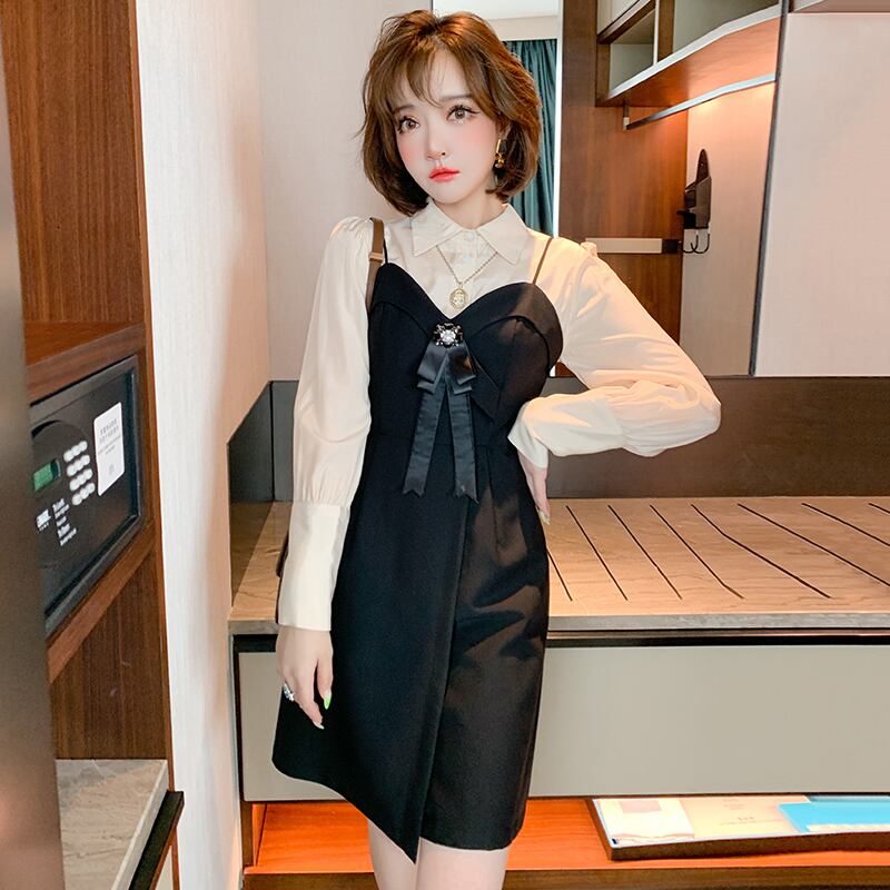 カラーシャツ トップス リボンウェストスカート オータム 秋物 ソリッドカラー MIUCO25777878797