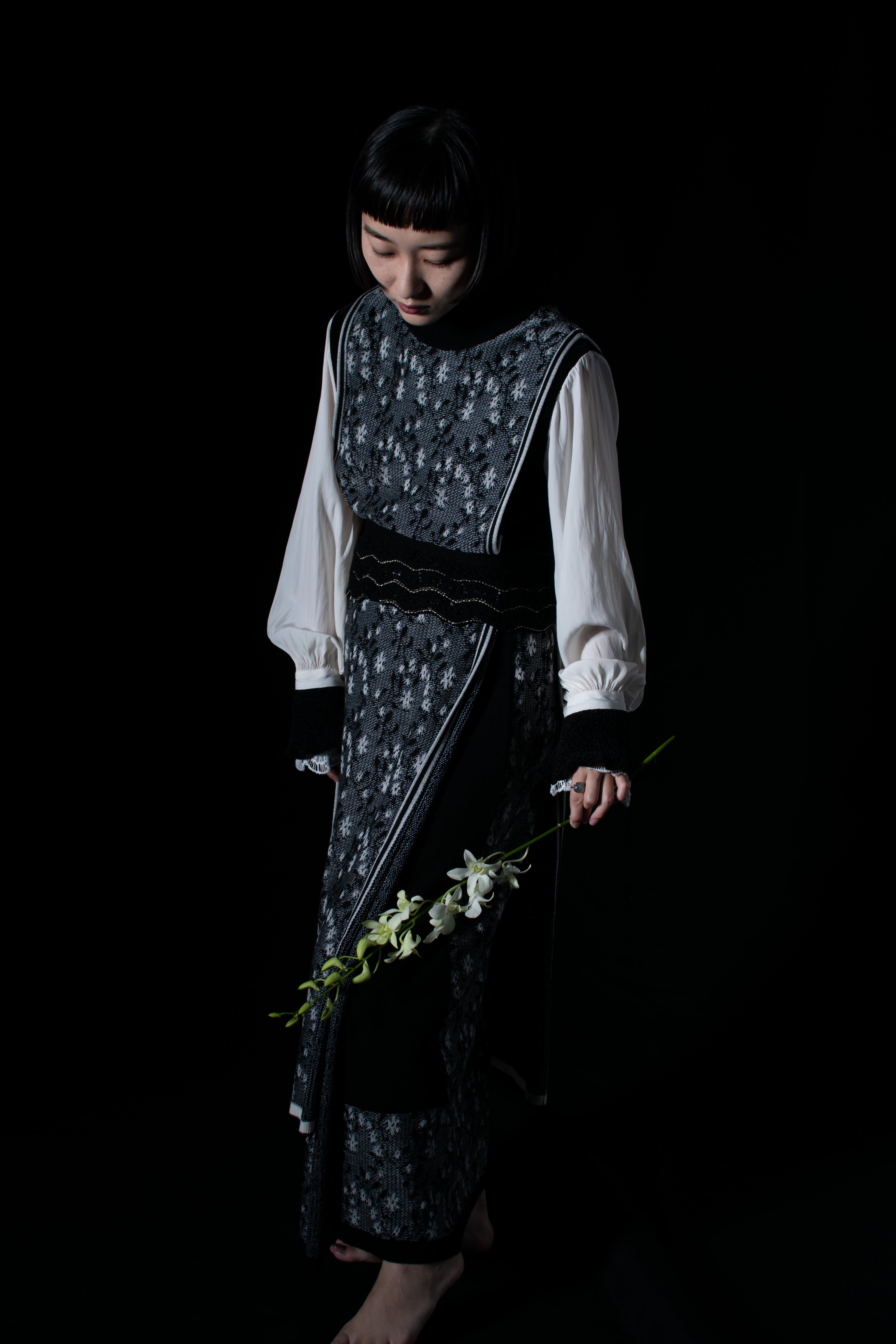 YUKISHIMANE Flower Sparkle Knit vest dress+belt