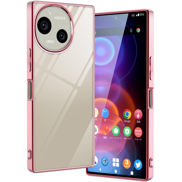 AQUOS R9 / R10 ケース クリア 耐衝撃 SH-51E / SH-51F アクオス R9 R10 カバー 透明 SH51E スマホケース TPU ストラップホール付き(AQUOSR9/R10,ローズゴールド)