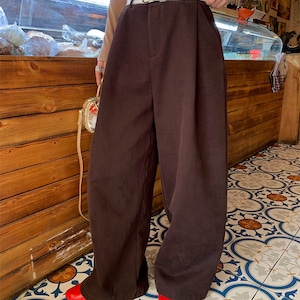 Velvet-like wide straight pants 2litr05566