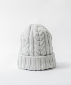 手編み機で編んだ  メリノウール・ケーブル編みニット帽　(WOA-008)