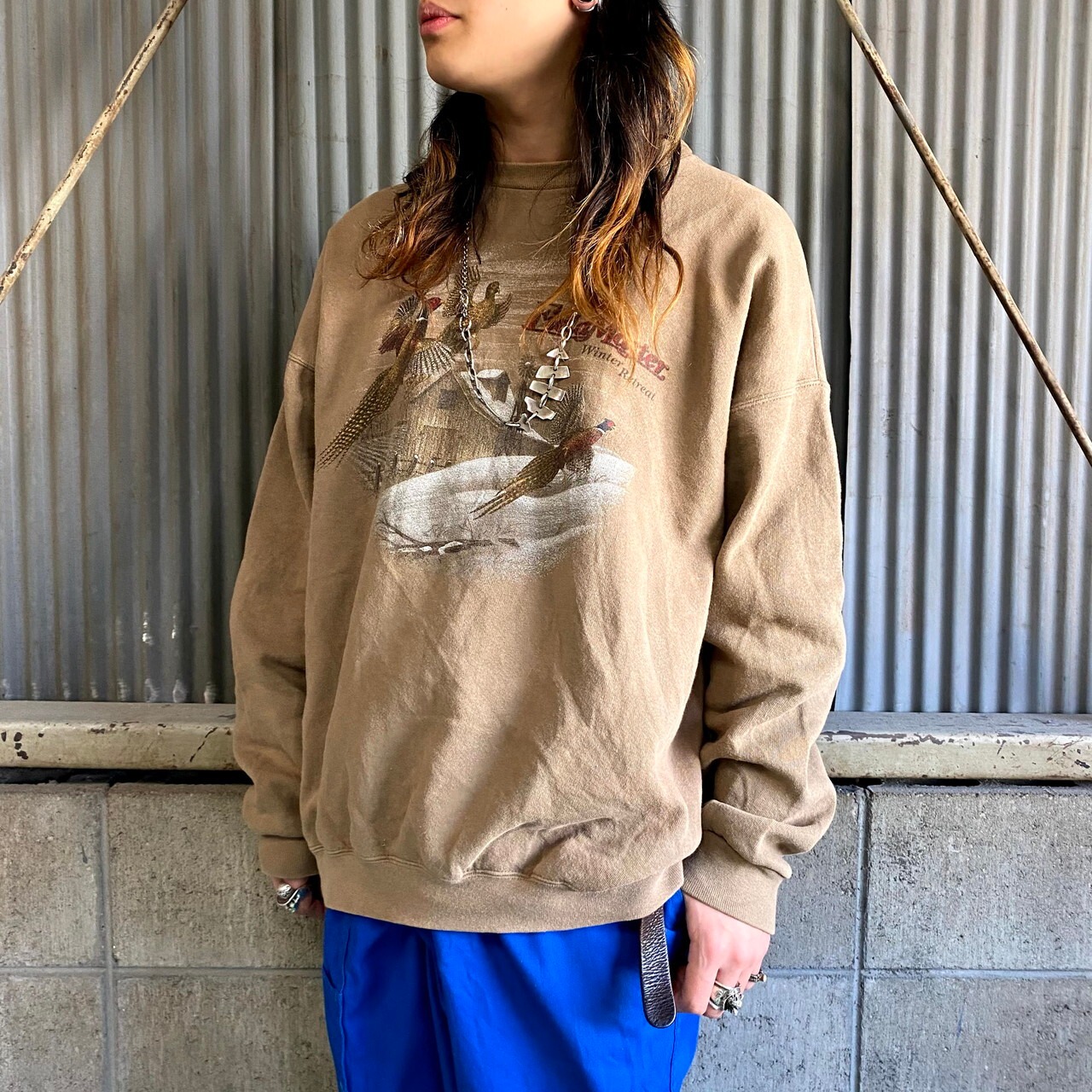 90年代 USA製 FIELDMASTER キジ アニマルプリントスウェット メンズXL 