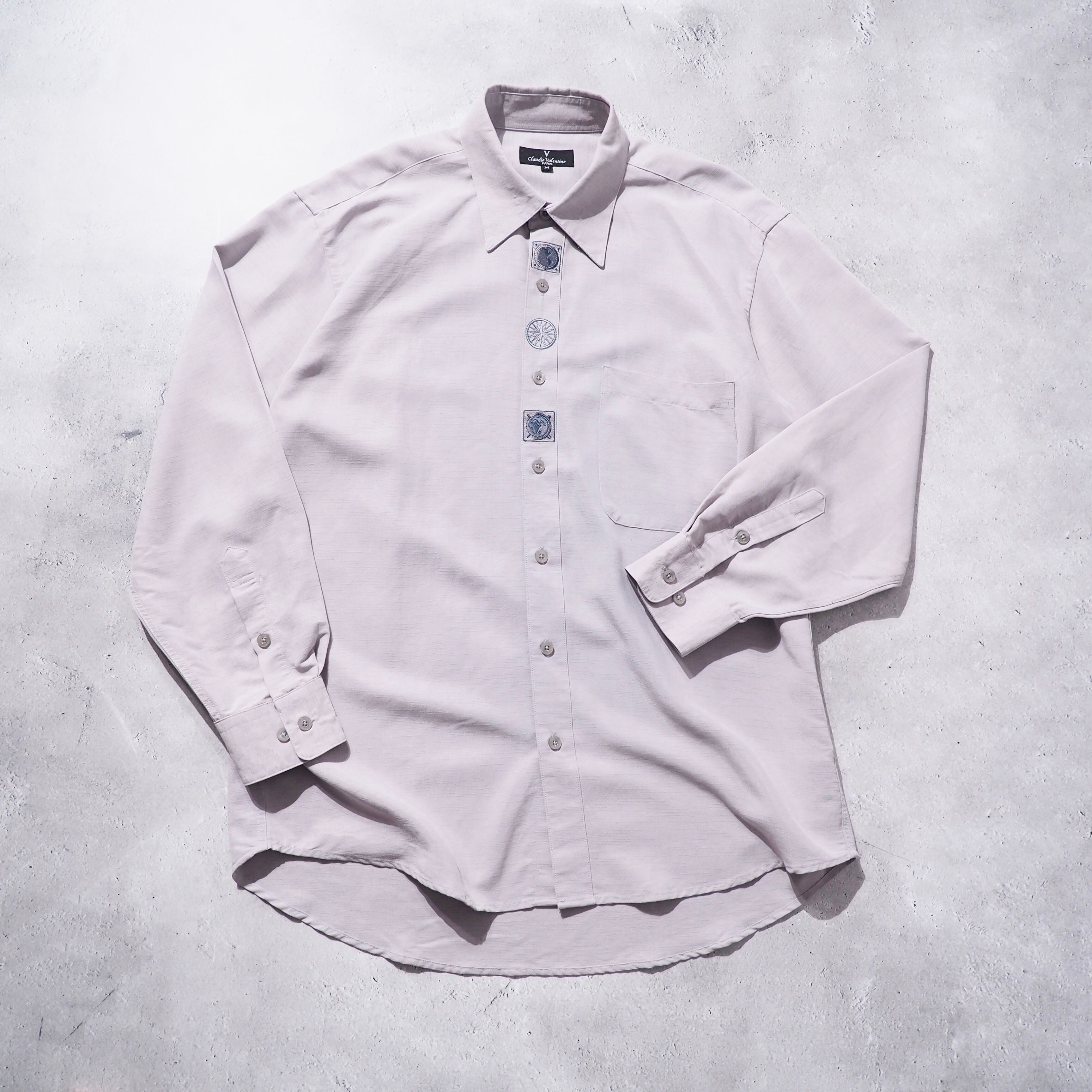 1990s Globe × Compass Embroidery Vintage Drape shirt