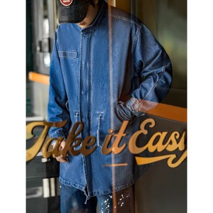 Stand collar zip-up denim jacket 0402