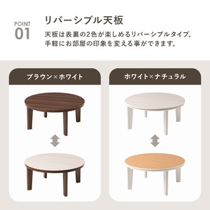 【組立式】円形カジュアルコタツ＋うす掛け布団 2点セット 天板リバーシブル こたつ2種x掛け布団3種 アベルSE80ルナ 幅80cm