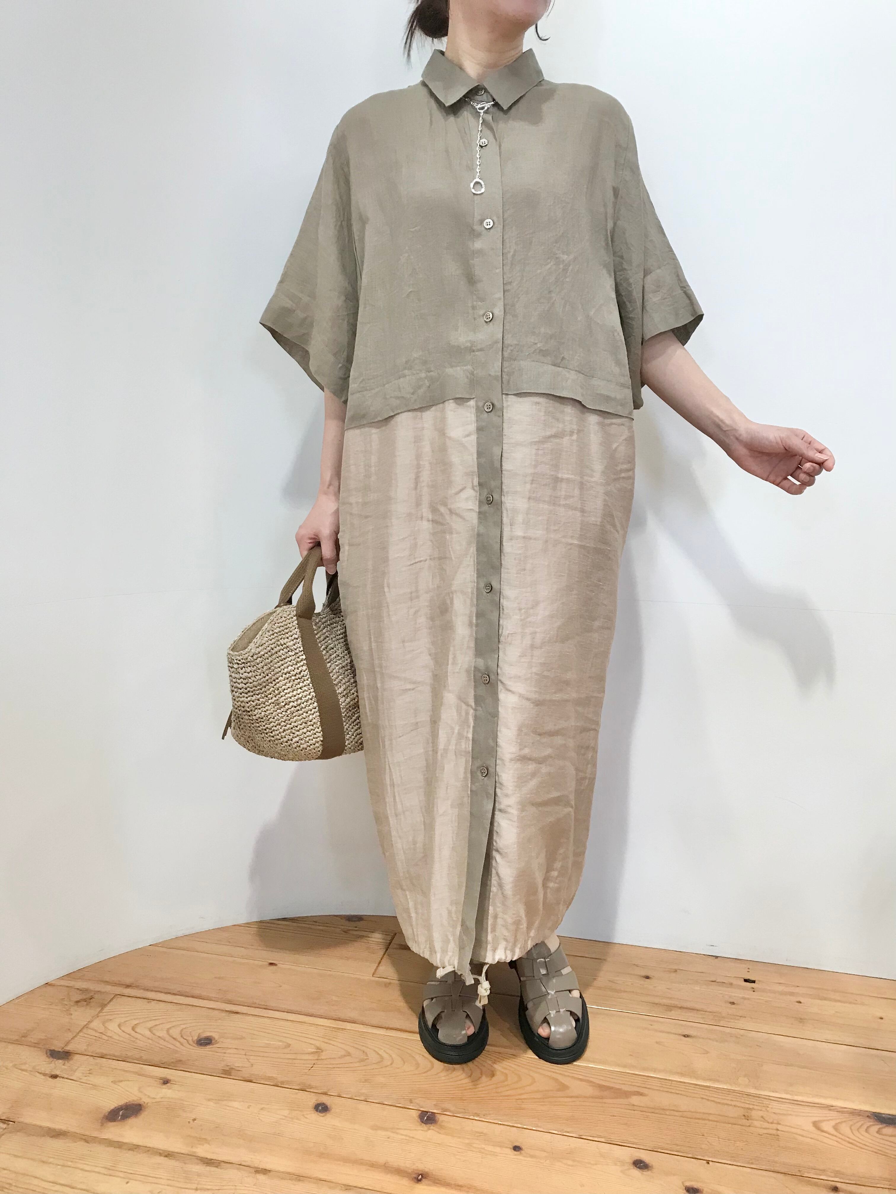 【MuNich】フレンチリネン×シアーローンドッキングシャツワンピース