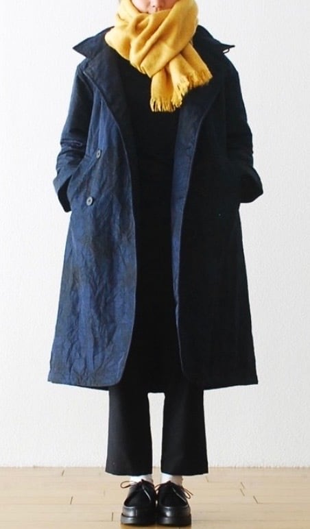 濃紺 orslow Loose Fit Denim Coat 襟コーデュロイ デニム ロング