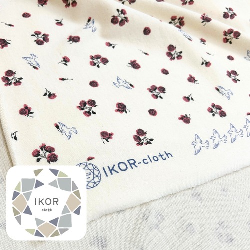 【IKOR-cloth】"ばらとことり" (綿100% 40/20ミニ裏毛)