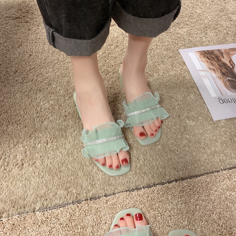 ネット赤いスリッパ女性2020新しい夏のファッションスーパーファイヤーワードスリッパ女性の野生のレースのサンダルで厚い 部族の婦人靴5527297