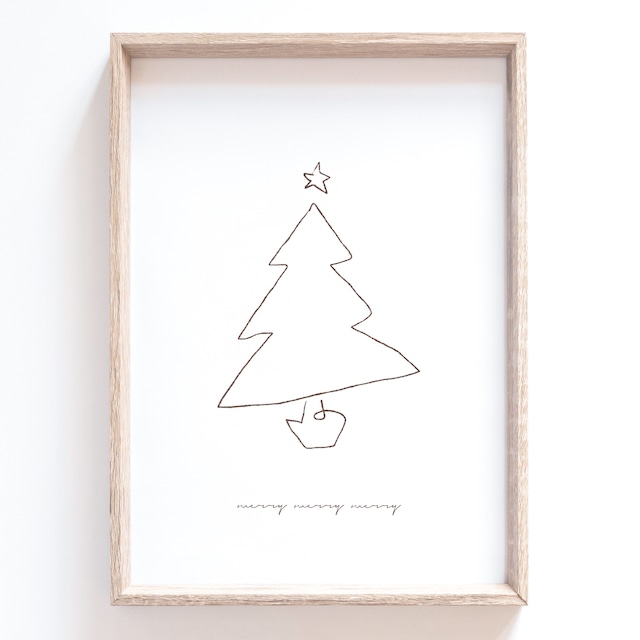 クリスマスポスター モミの木 わんちゃん 水彩画 万年筆画 クリスマス