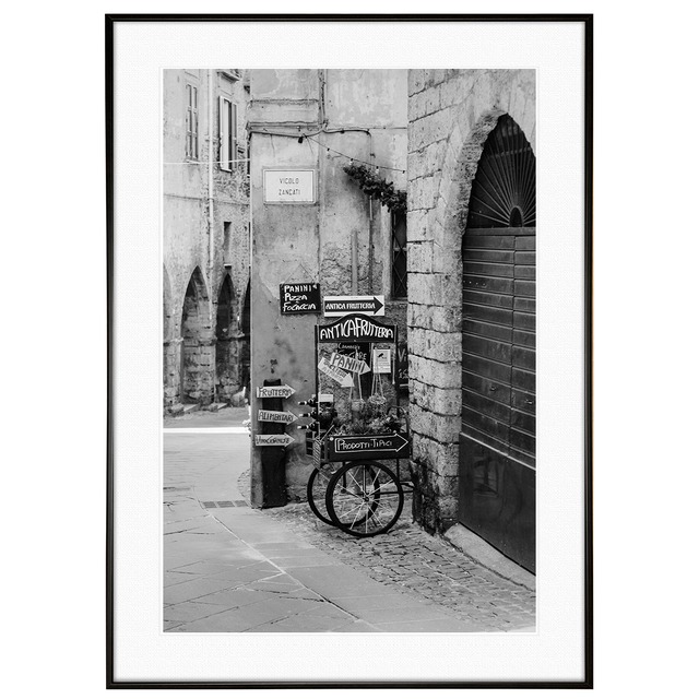 イタリア写真 フィレンツェの古い通り インテリア モノクロアートポスター額装 AS2685