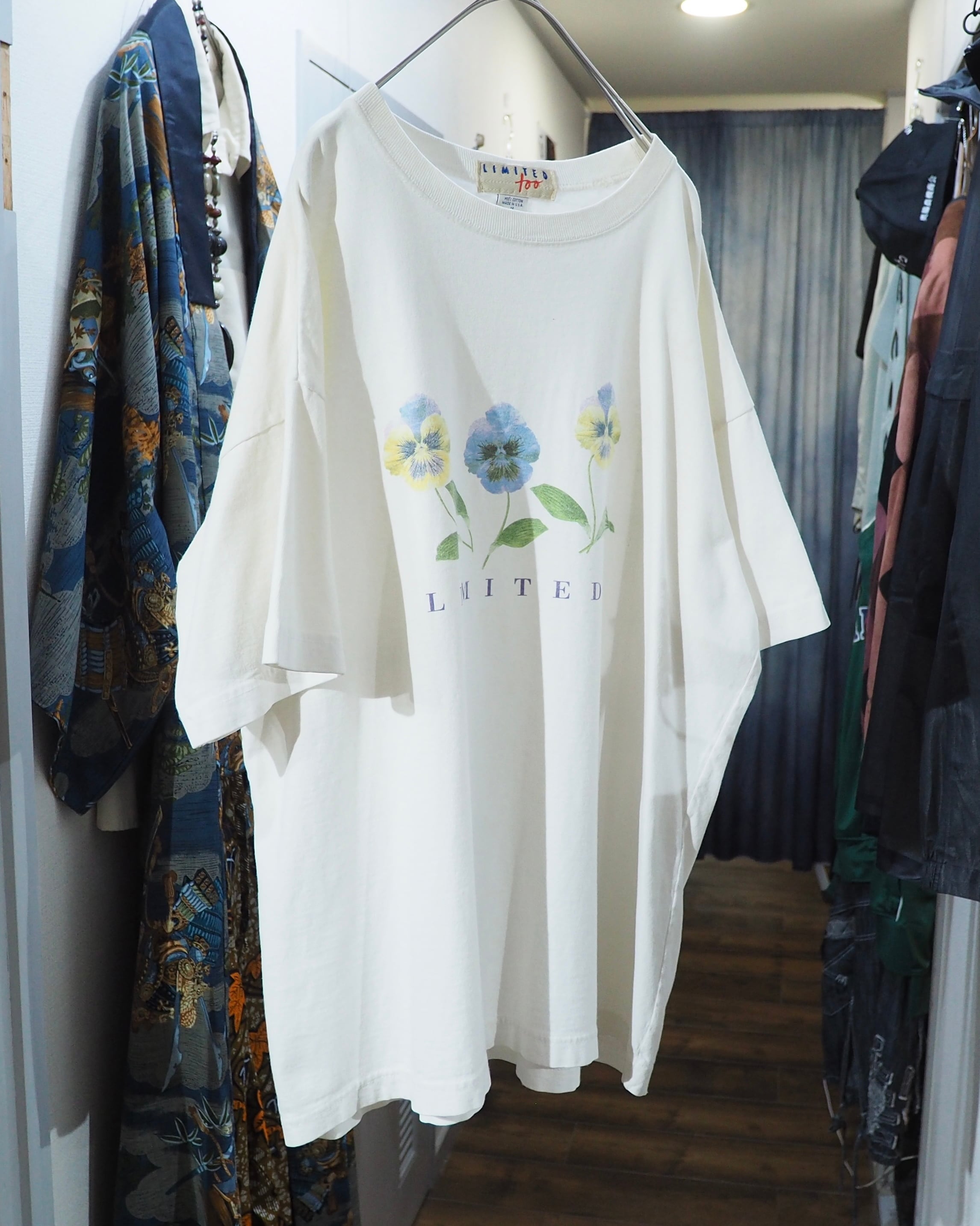 ” Made in USA ” Beautiful Pansy Flower printed White SS Tee