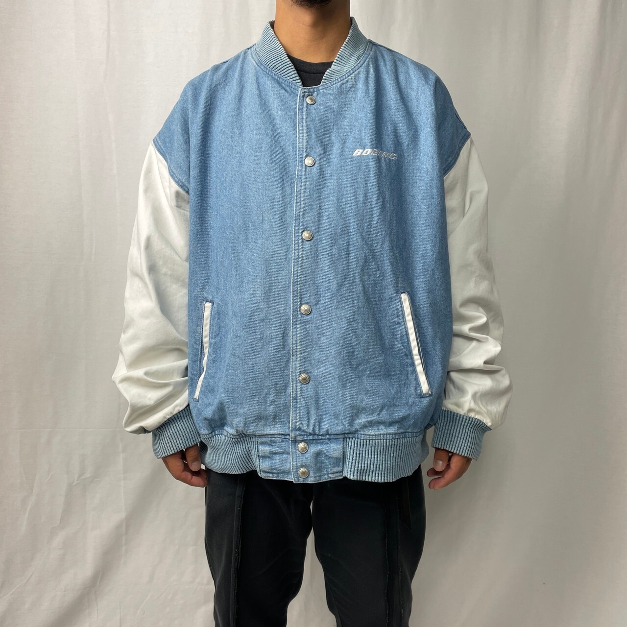 90年代 カナダ製 BOEING 企業ロゴ 刺繍 デニムスタジャン メンズ2XL 