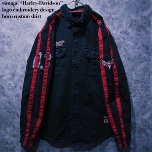 【doppio】vintage “Harley-Davidson” logo embroidery design boro custom shirt