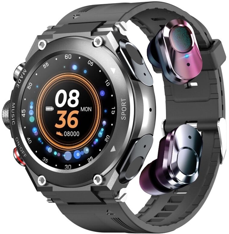 スマートウォッチ 3in1両耳イヤホン MP 3 録音 SIRI 1.28インチ 活動 IP67防水 歩数 カロリー 距離 iphone Android 通話 日本語表示 LINE Gmail 人気 天気 自動 電卓 音楽コントロール リモートカメラ【日本語取扱説明書・花鳥6ヵ月保証】