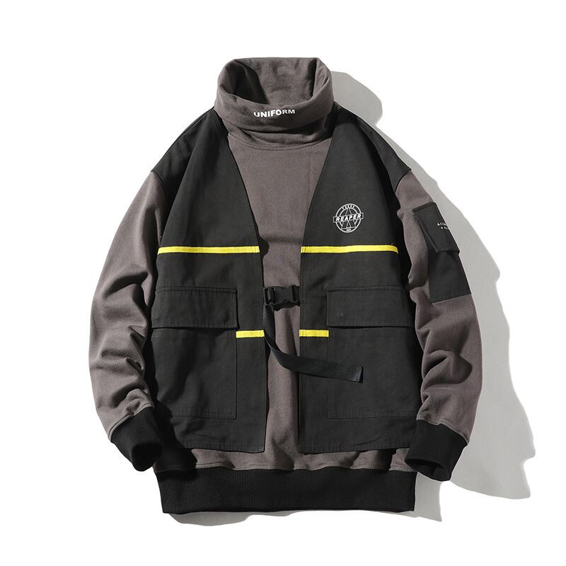 Yidaoヴィンテージ秋ニューフェイクツーピース長袖プルオーバーセーターメンズエッセイレトロルーズカジュアルトップトレンド-アリババ ロング オータム 秋物 ビンテージ hip6-161134591548689