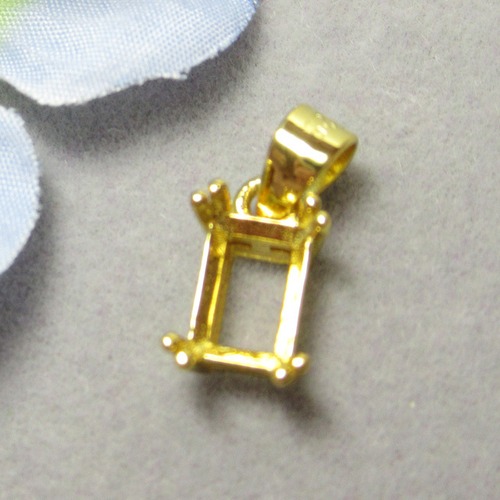 6×4㎜ レクタングル  2又爪  S925  ペンダントセッティング YG