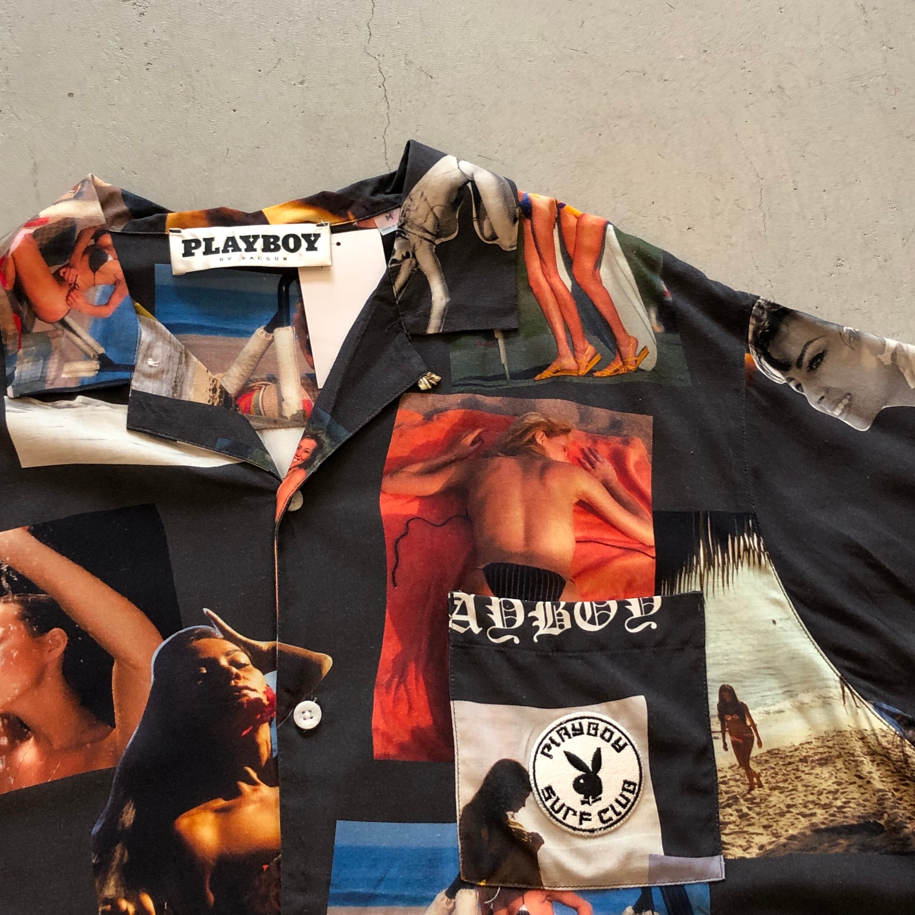00s PLAY BOY all over photo design open collar shirt【高円寺店