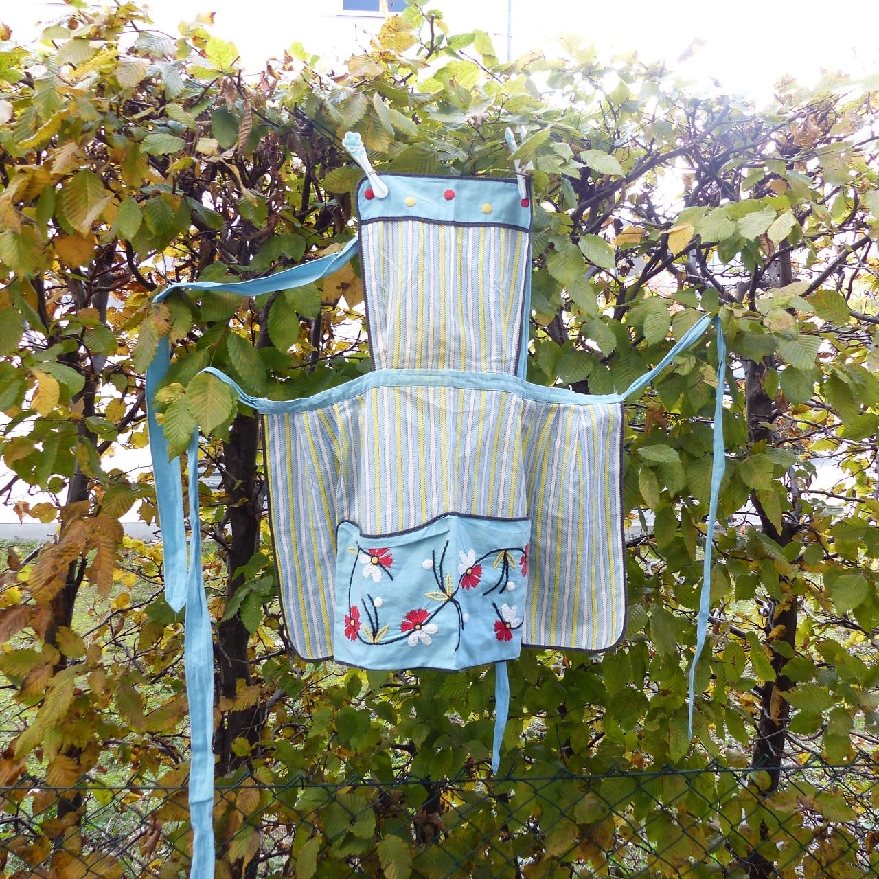 フランスヴィンテージ ストライプエプロン　フレンチアンティーク　ビンテージ ボナペティートストライプエプロン(ブラウン) - seventen