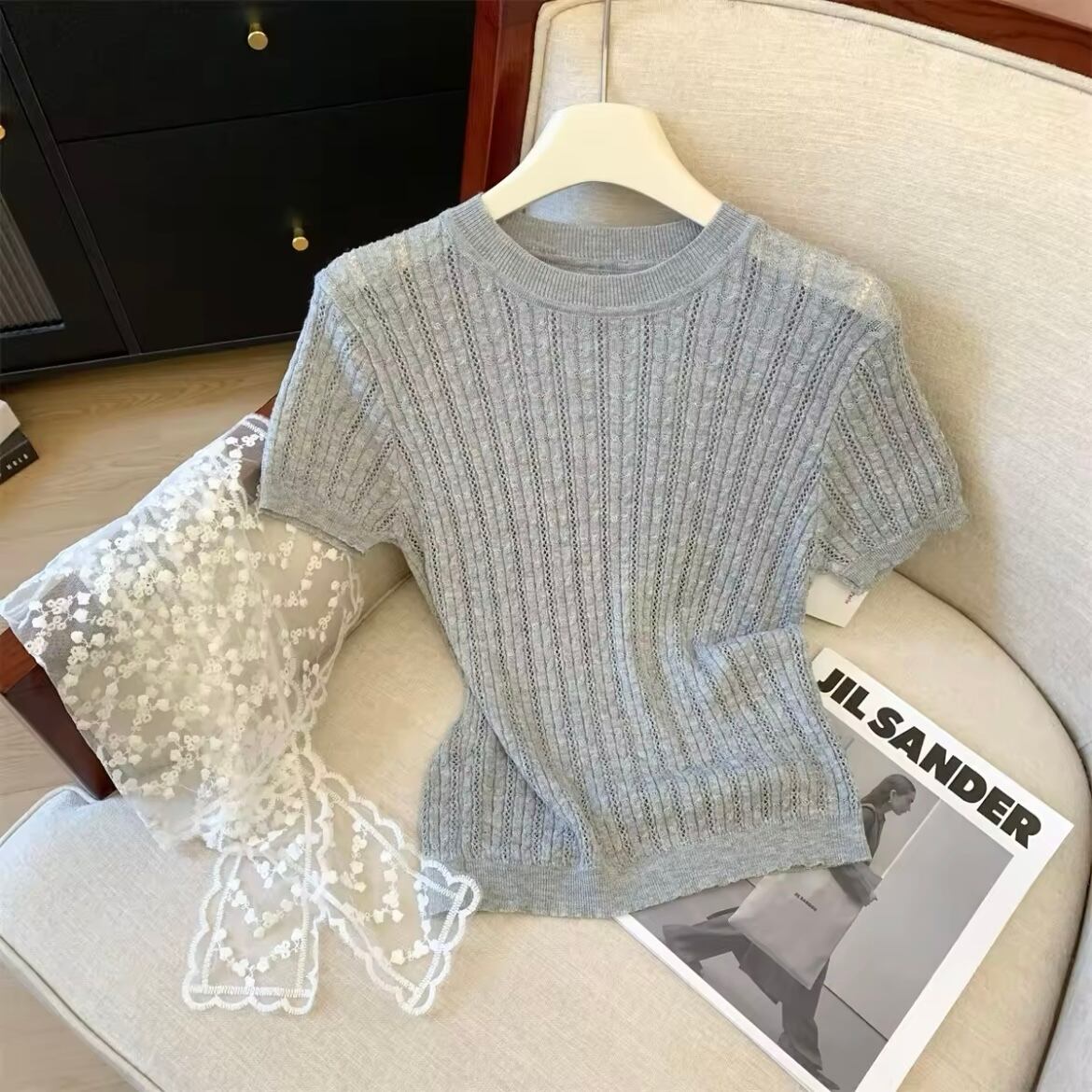 レースセーラーカラーリブニット