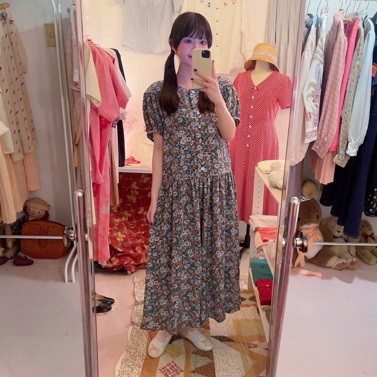 blue daisy round gather one-piece