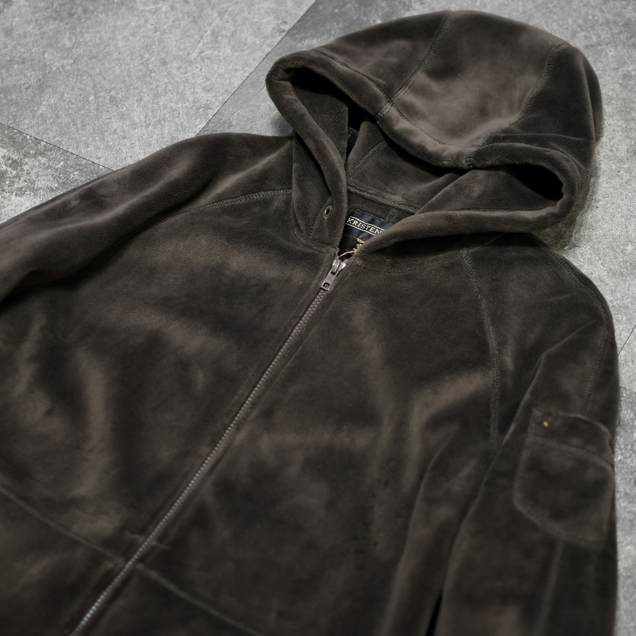 arm pocket design fur zip up hoodie