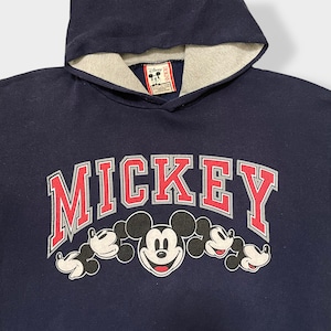 【Disney】90s USA製 ミッキーマウス MICKEY アーチロゴ プリント スウェット パーカー プルオーバー フーディ MEDIUM US古着