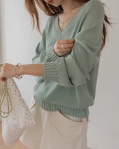 V-neck long sleeve loose Knit L0164