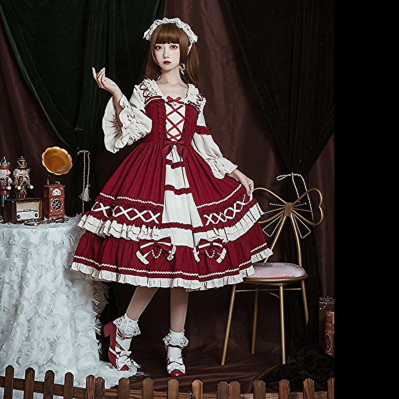 SEASONZ ロリータ クラロリ ワンピ レトロ レース編上げ フリル リボン